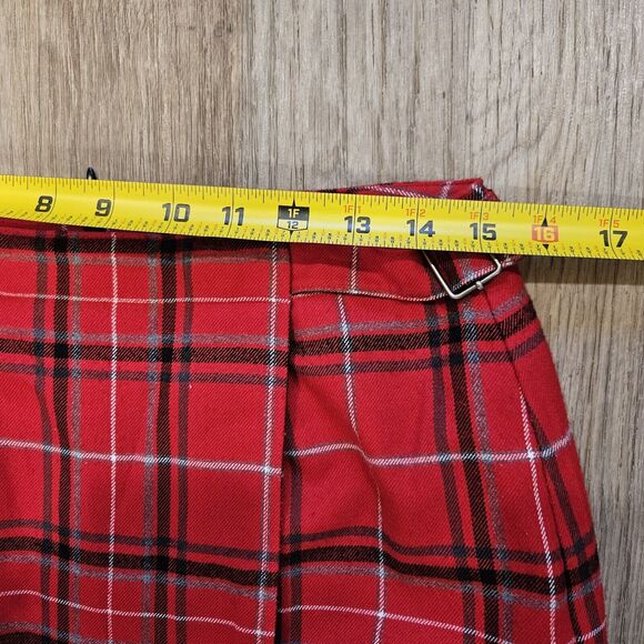Vtg Liz Claiborne Faux Wrap Plaid Skirt Womens 10 Red Plaid Holiday Preppy Boho - Picture 7 of 8